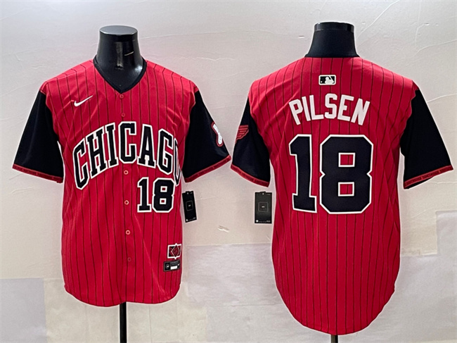 Men's Chicago White Sox #18 Pilsen Red/Black 2025 City Connect Limited Stitched Baseball Jersey